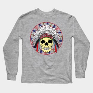 Sioux Native American Indian Skull in Headdress Long Sleeve T-Shirt